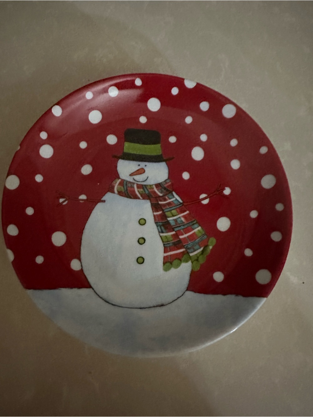 BIA Cordon Bleu set of 4 Snowman Porcelain salad/dessert plates. NWT